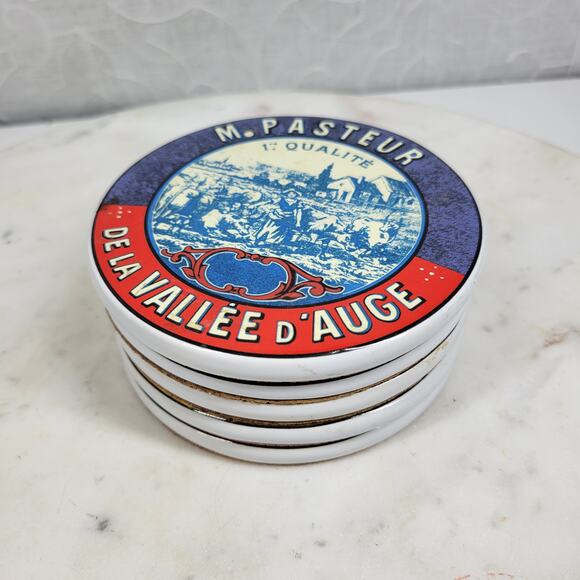 Mikasa Fromage WC301 Coasters Set of 5 French Cheese Label Ceramic Cork Back - Picture 13 of 16
